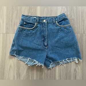 High Waist Denim Shorts with Studded Details size 14